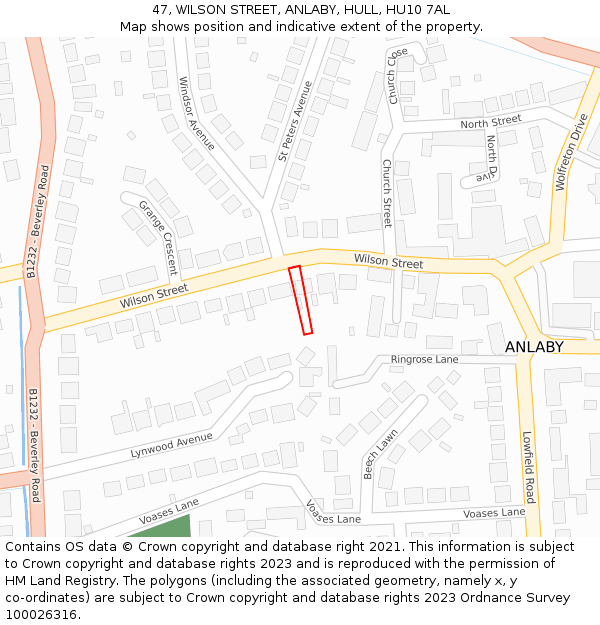 47, WILSON STREET, ANLABY, HULL, HU10 7AL: Location map and indicative extent of plot