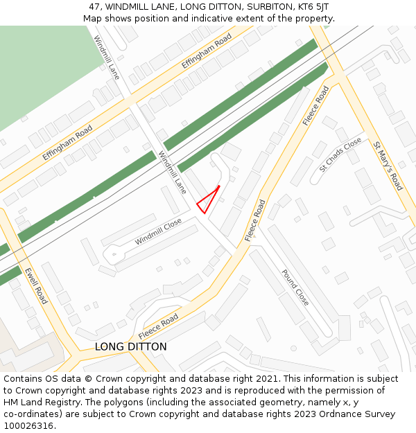 47, WINDMILL LANE, LONG DITTON, SURBITON, KT6 5JT: Location map and indicative extent of plot