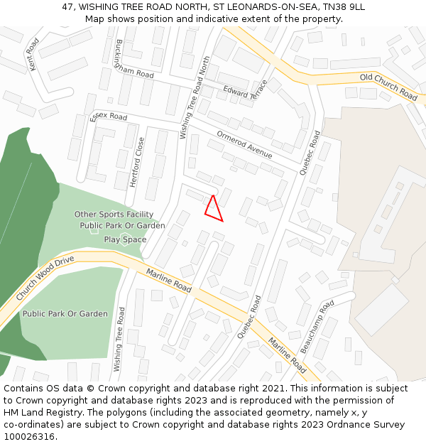 47, WISHING TREE ROAD NORTH, ST LEONARDS-ON-SEA, TN38 9LL: Location map and indicative extent of plot