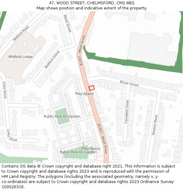 47, WOOD STREET, CHELMSFORD, CM2 9BQ: Location map and indicative extent of plot