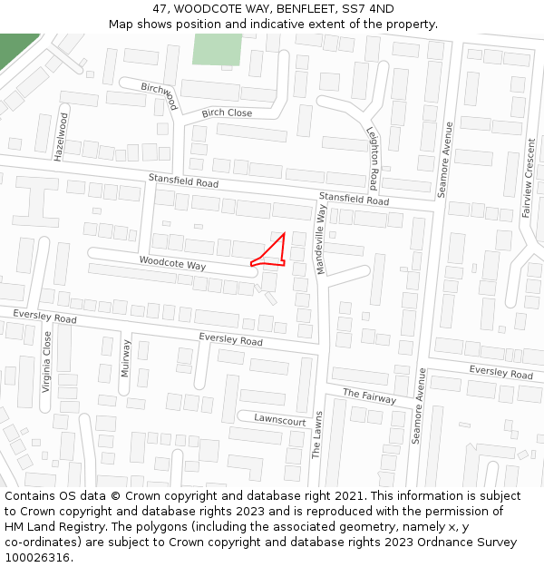 47, WOODCOTE WAY, BENFLEET, SS7 4ND: Location map and indicative extent of plot