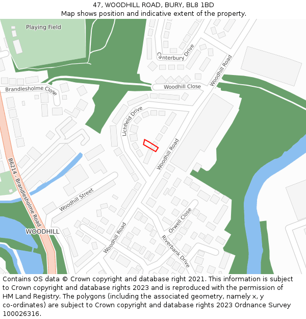 47, WOODHILL ROAD, BURY, BL8 1BD: Location map and indicative extent of plot