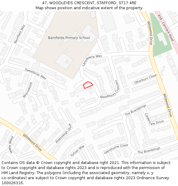 47, WOODLEYES CRESCENT, STAFFORD, ST17 4RE: Location map and indicative extent of plot