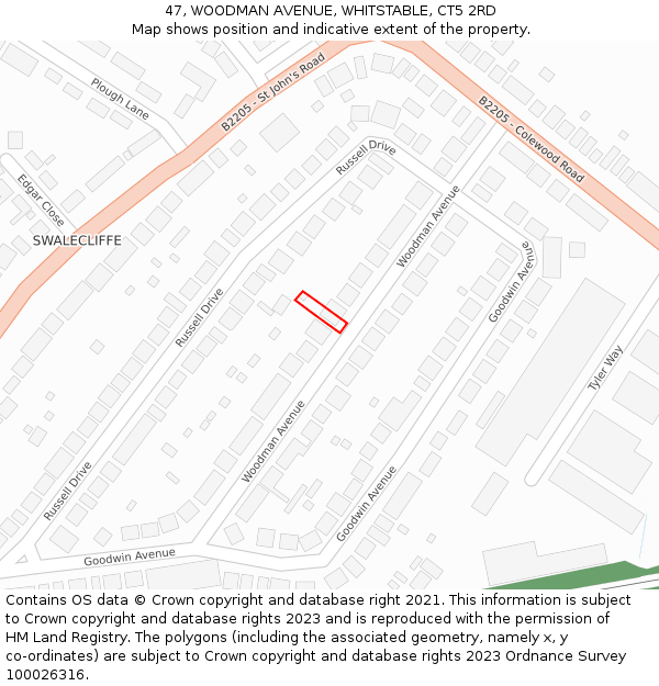 47, WOODMAN AVENUE, WHITSTABLE, CT5 2RD: Location map and indicative extent of plot