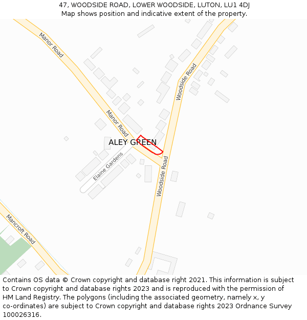 47, WOODSIDE ROAD, LOWER WOODSIDE, LUTON, LU1 4DJ: Location map and indicative extent of plot
