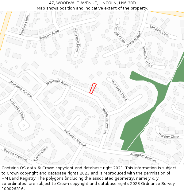 47, WOODVALE AVENUE, LINCOLN, LN6 3RD: Location map and indicative extent of plot