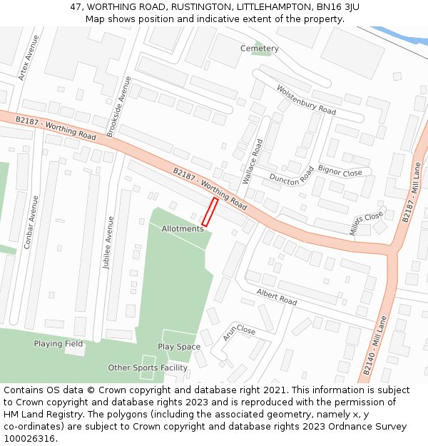 47, WORTHING ROAD, RUSTINGTON, LITTLEHAMPTON, BN16 3JU: Location map and indicative extent of plot