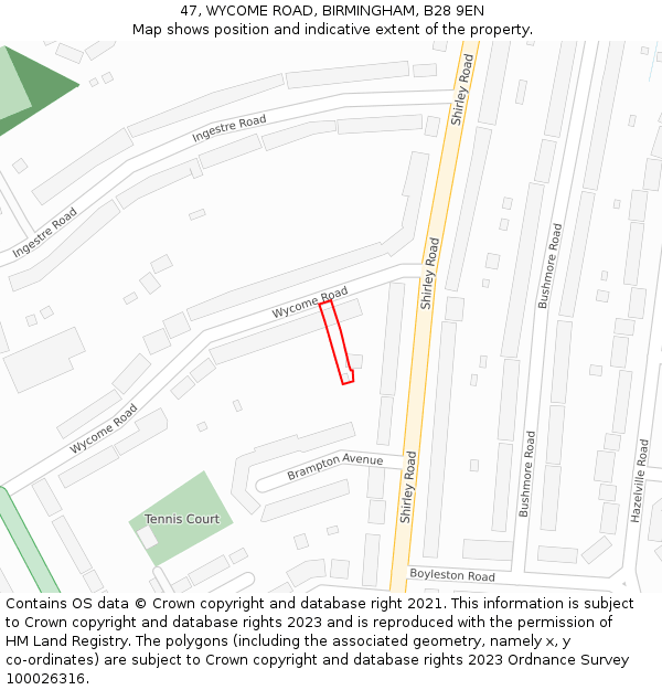 47, WYCOME ROAD, BIRMINGHAM, B28 9EN: Location map and indicative extent of plot