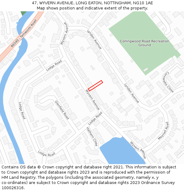 47, WYVERN AVENUE, LONG EATON, NOTTINGHAM, NG10 1AE: Location map and indicative extent of plot