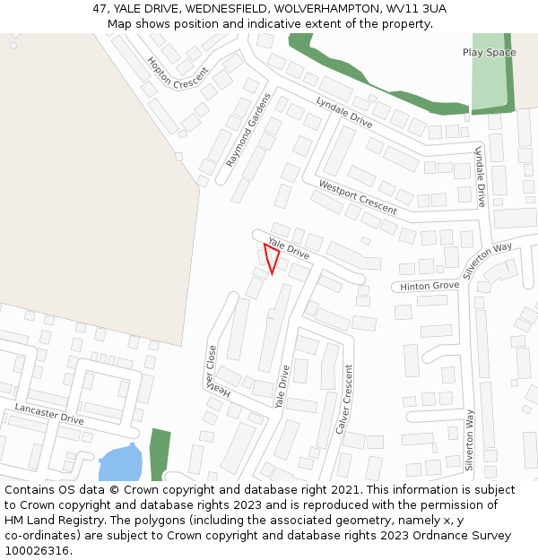 47, YALE DRIVE, WEDNESFIELD, WOLVERHAMPTON, WV11 3UA: Location map and indicative extent of plot