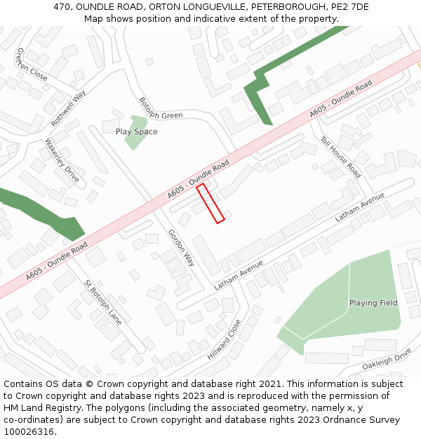470, OUNDLE ROAD, ORTON LONGUEVILLE, PETERBOROUGH, PE2 7DE: Location map and indicative extent of plot
