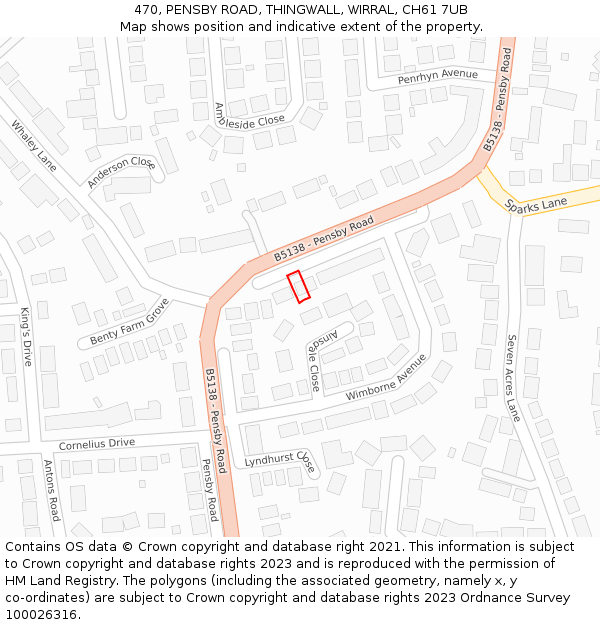 470, PENSBY ROAD, THINGWALL, WIRRAL, CH61 7UB: Location map and indicative extent of plot