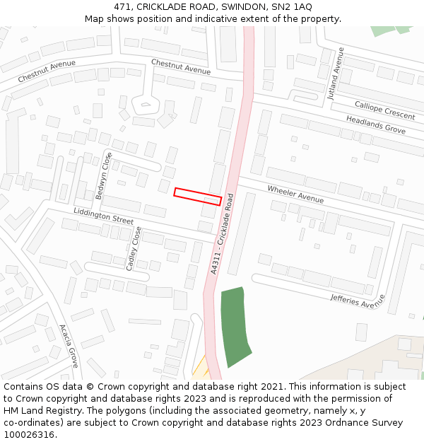 471, CRICKLADE ROAD, SWINDON, SN2 1AQ: Location map and indicative extent of plot