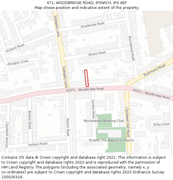 471, WOODBRIDGE ROAD, IPSWICH, IP4 4EP: Location map and indicative extent of plot