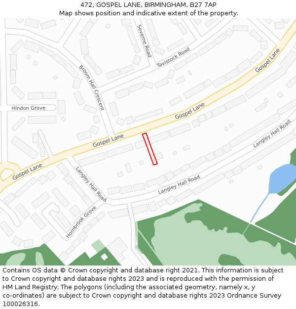 472, GOSPEL LANE, BIRMINGHAM, B27 7AP: Location map and indicative extent of plot