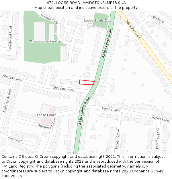 472, LOOSE ROAD, MAIDSTONE, ME15 9UA: Location map and indicative extent of plot