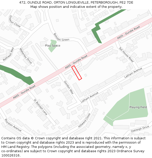 472, OUNDLE ROAD, ORTON LONGUEVILLE, PETERBOROUGH, PE2 7DE: Location map and indicative extent of plot