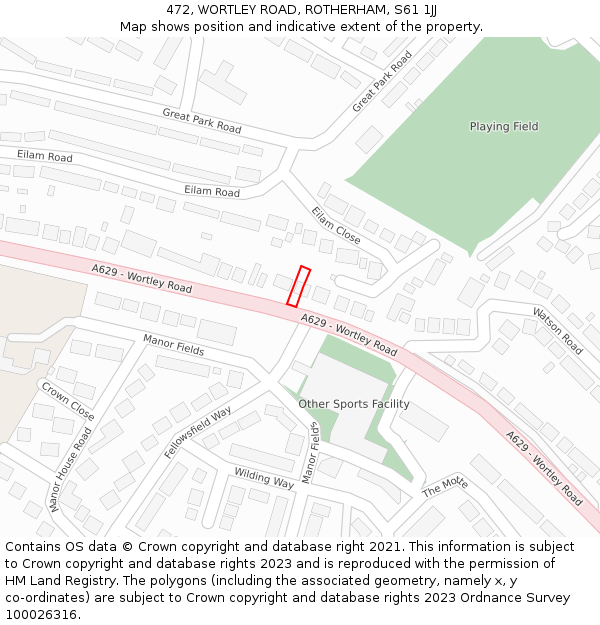 472, WORTLEY ROAD, ROTHERHAM, S61 1JJ: Location map and indicative extent of plot