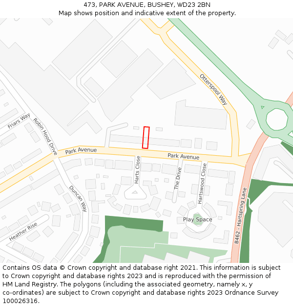 473, PARK AVENUE, BUSHEY, WD23 2BN: Location map and indicative extent of plot