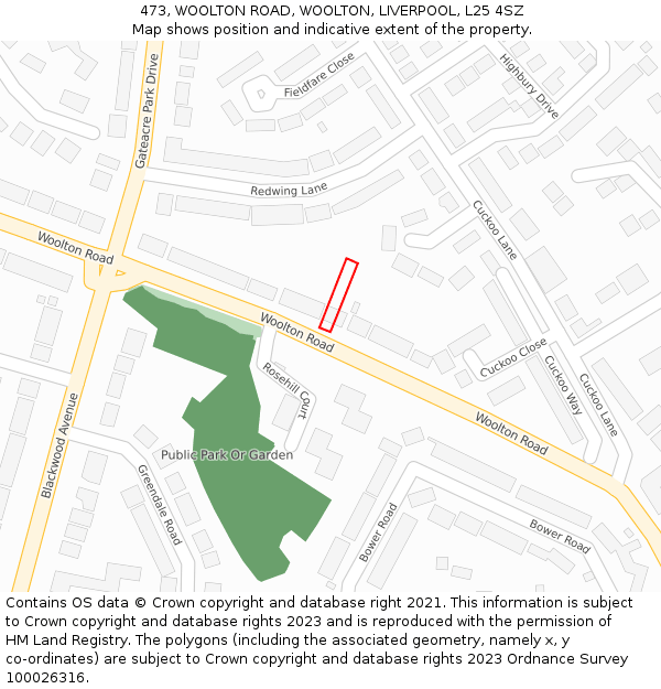 473, WOOLTON ROAD, WOOLTON, LIVERPOOL, L25 4SZ: Location map and indicative extent of plot