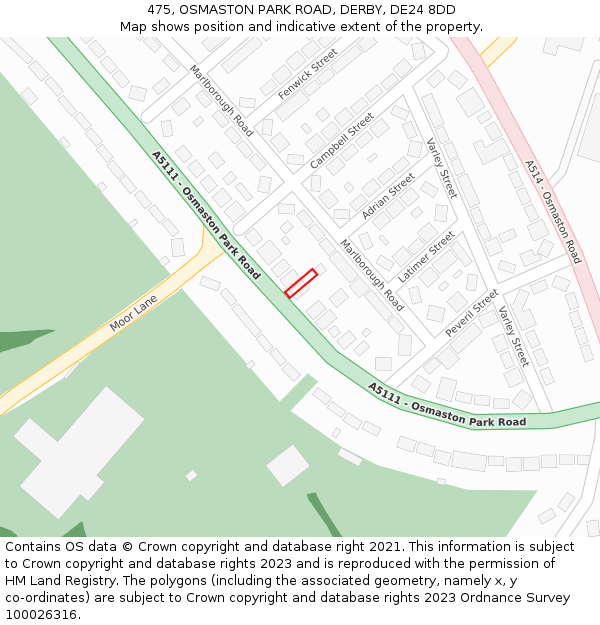 475, OSMASTON PARK ROAD, DERBY, DE24 8DD: Location map and indicative extent of plot