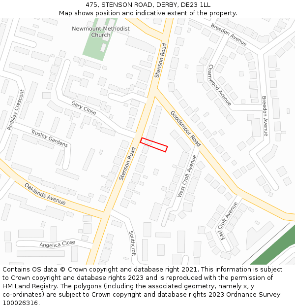 475, STENSON ROAD, DERBY, DE23 1LL: Location map and indicative extent of plot