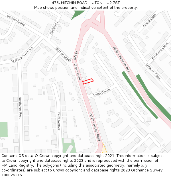 476, HITCHIN ROAD, LUTON, LU2 7ST: Location map and indicative extent of plot