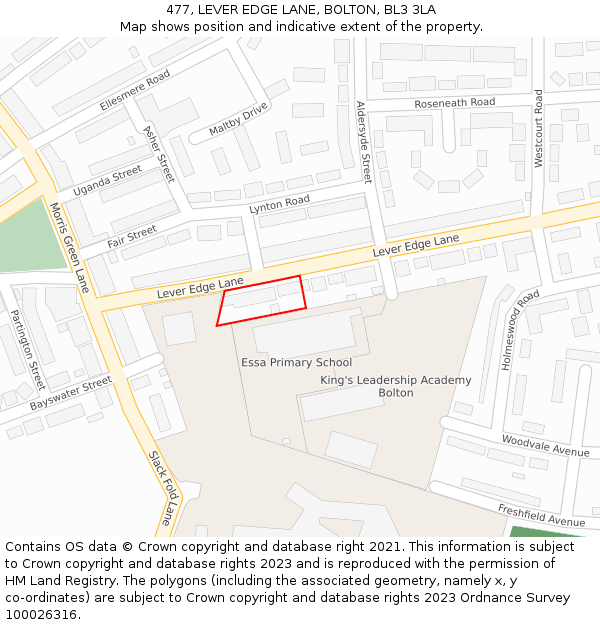 477, LEVER EDGE LANE, BOLTON, BL3 3LA: Location map and indicative extent of plot