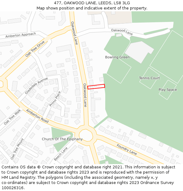 477, OAKWOOD LANE, LEEDS, LS8 3LG: Location map and indicative extent of plot