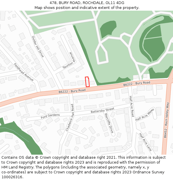 478, BURY ROAD, ROCHDALE, OL11 4DG: Location map and indicative extent of plot