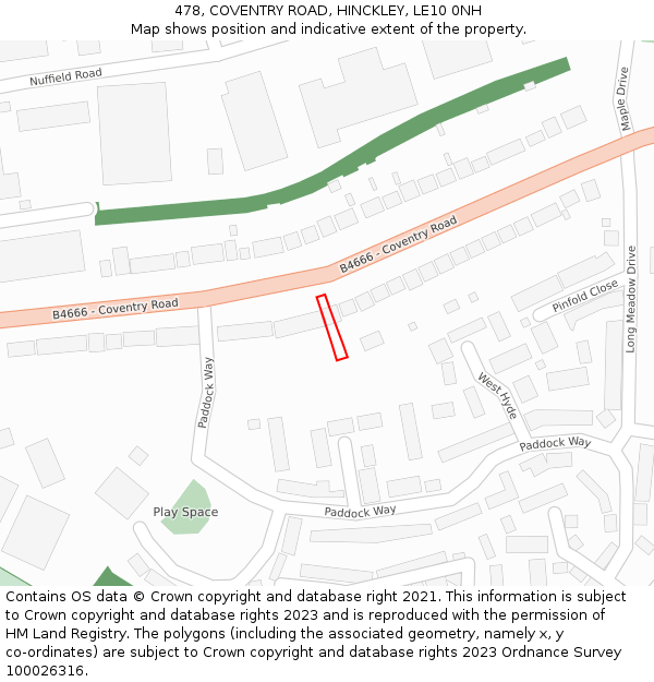 478, COVENTRY ROAD, HINCKLEY, LE10 0NH: Location map and indicative extent of plot
