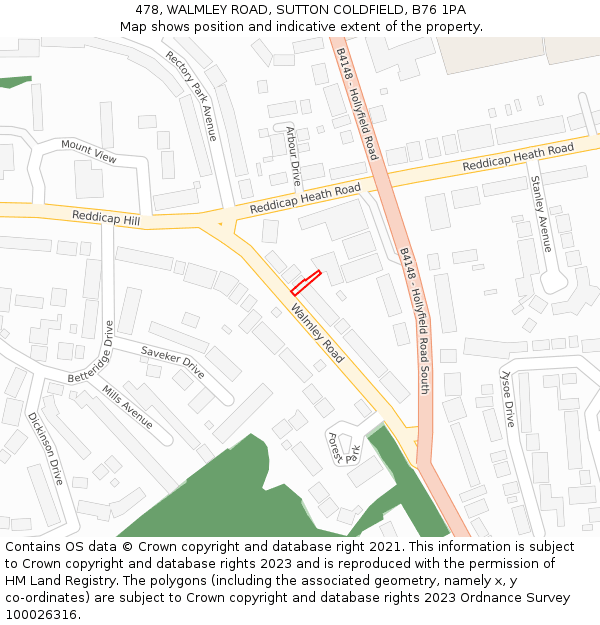 478, WALMLEY ROAD, SUTTON COLDFIELD, B76 1PA: Location map and indicative extent of plot