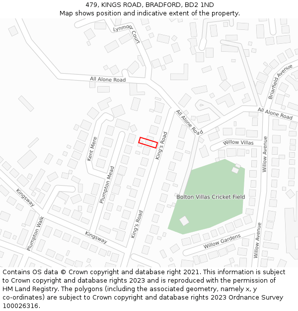 479, KINGS ROAD, BRADFORD, BD2 1ND: Location map and indicative extent of plot