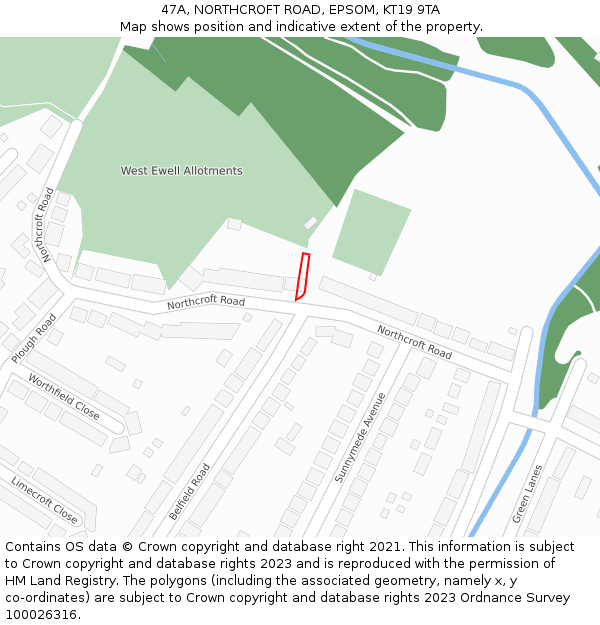 47A, NORTHCROFT ROAD, EPSOM, KT19 9TA: Location map and indicative extent of plot