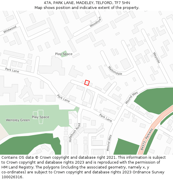47A, PARK LANE, MADELEY, TELFORD, TF7 5HN: Location map and indicative extent of plot