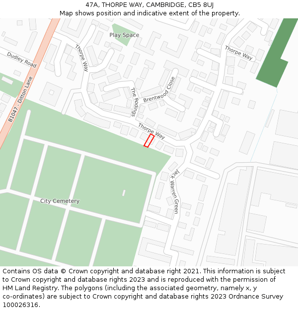 47A, THORPE WAY, CAMBRIDGE, CB5 8UJ: Location map and indicative extent of plot