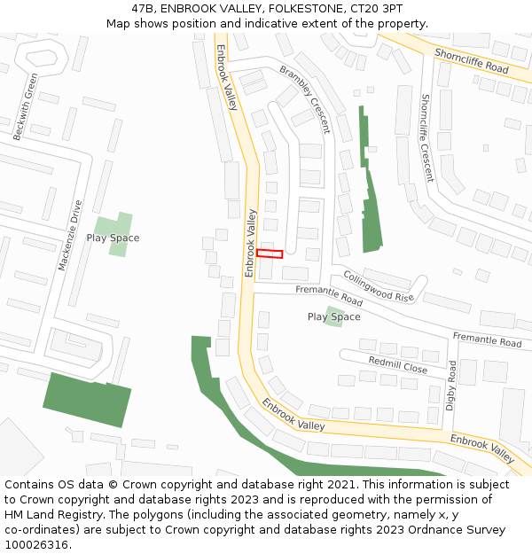 47B, ENBROOK VALLEY, FOLKESTONE, CT20 3PT: Location map and indicative extent of plot