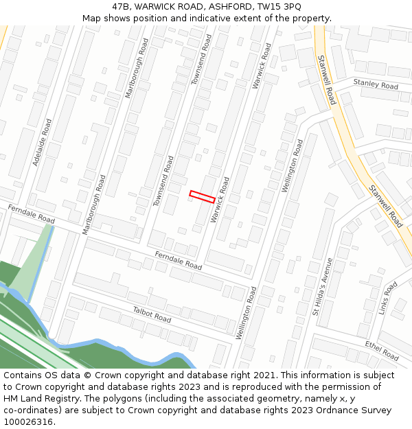 47B, WARWICK ROAD, ASHFORD, TW15 3PQ: Location map and indicative extent of plot