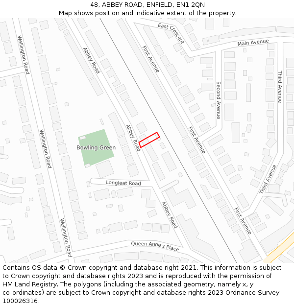 48, ABBEY ROAD, ENFIELD, EN1 2QN: Location map and indicative extent of plot