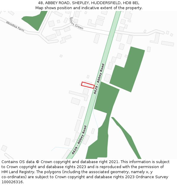 48, ABBEY ROAD, SHEPLEY, HUDDERSFIELD, HD8 8EL: Location map and indicative extent of plot