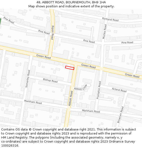 48, ABBOTT ROAD, BOURNEMOUTH, BH9 1HA: Location map and indicative extent of plot