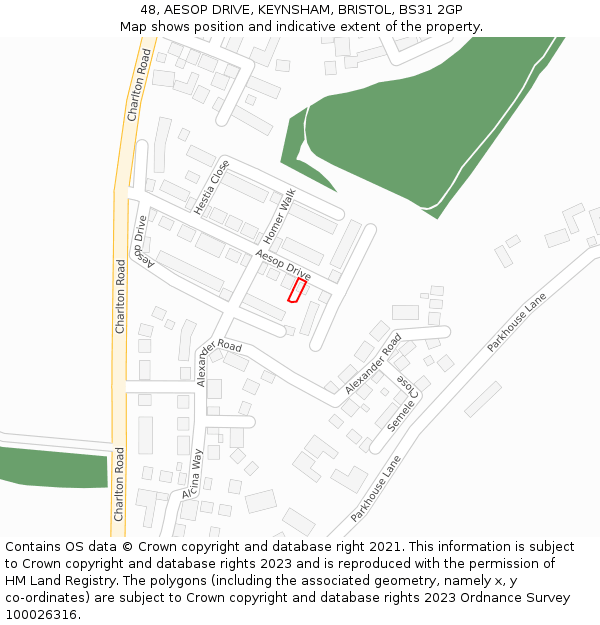 48, AESOP DRIVE, KEYNSHAM, BRISTOL, BS31 2GP: Location map and indicative extent of plot