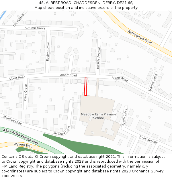 48, ALBERT ROAD, CHADDESDEN, DERBY, DE21 6SJ: Location map and indicative extent of plot