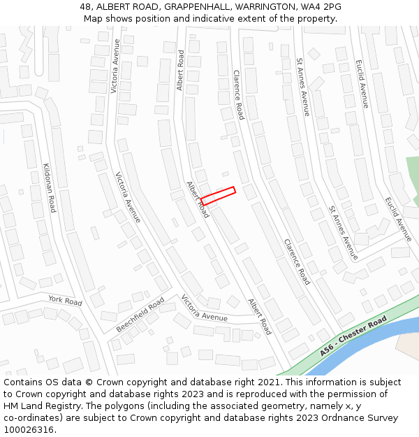 48, ALBERT ROAD, GRAPPENHALL, WARRINGTON, WA4 2PG: Location map and indicative extent of plot
