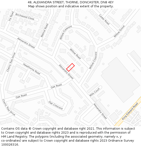 48, ALEXANDRA STREET, THORNE, DONCASTER, DN8 4EY: Location map and indicative extent of plot
