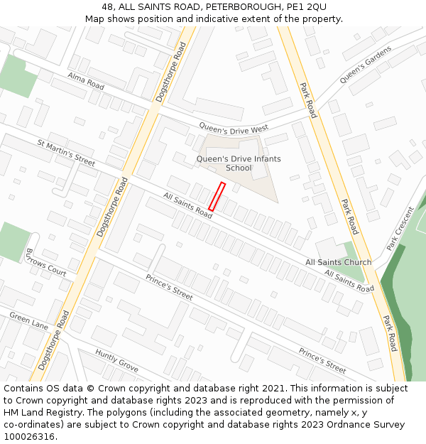 48, ALL SAINTS ROAD, PETERBOROUGH, PE1 2QU: Location map and indicative extent of plot
