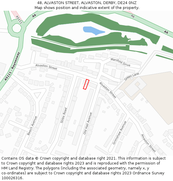 48, ALVASTON STREET, ALVASTON, DERBY, DE24 0NZ: Location map and indicative extent of plot