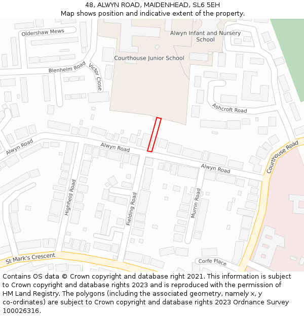 48, ALWYN ROAD, MAIDENHEAD, SL6 5EH: Location map and indicative extent of plot