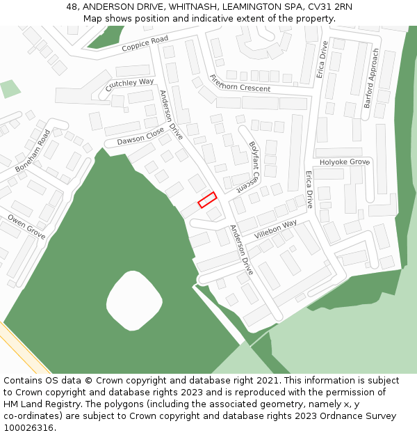 48, ANDERSON DRIVE, WHITNASH, LEAMINGTON SPA, CV31 2RN: Location map and indicative extent of plot