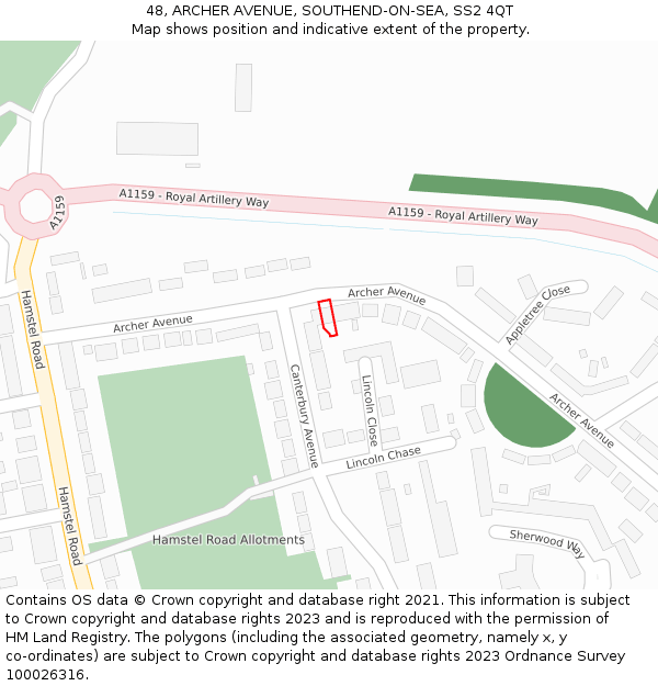 48, ARCHER AVENUE, SOUTHEND-ON-SEA, SS2 4QT: Location map and indicative extent of plot